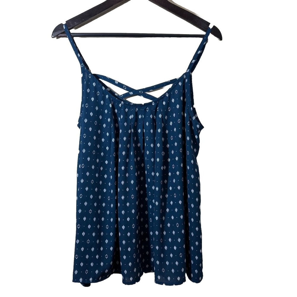 Torrid Women's Plus Camisole Top‎ Blue Diamond Print Cage Neck 00 (Large Sz 10)